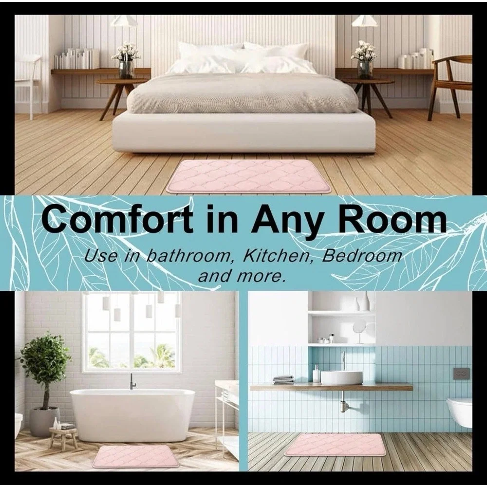 Memory Foam Bath Mat Rug 47x17 Pink.